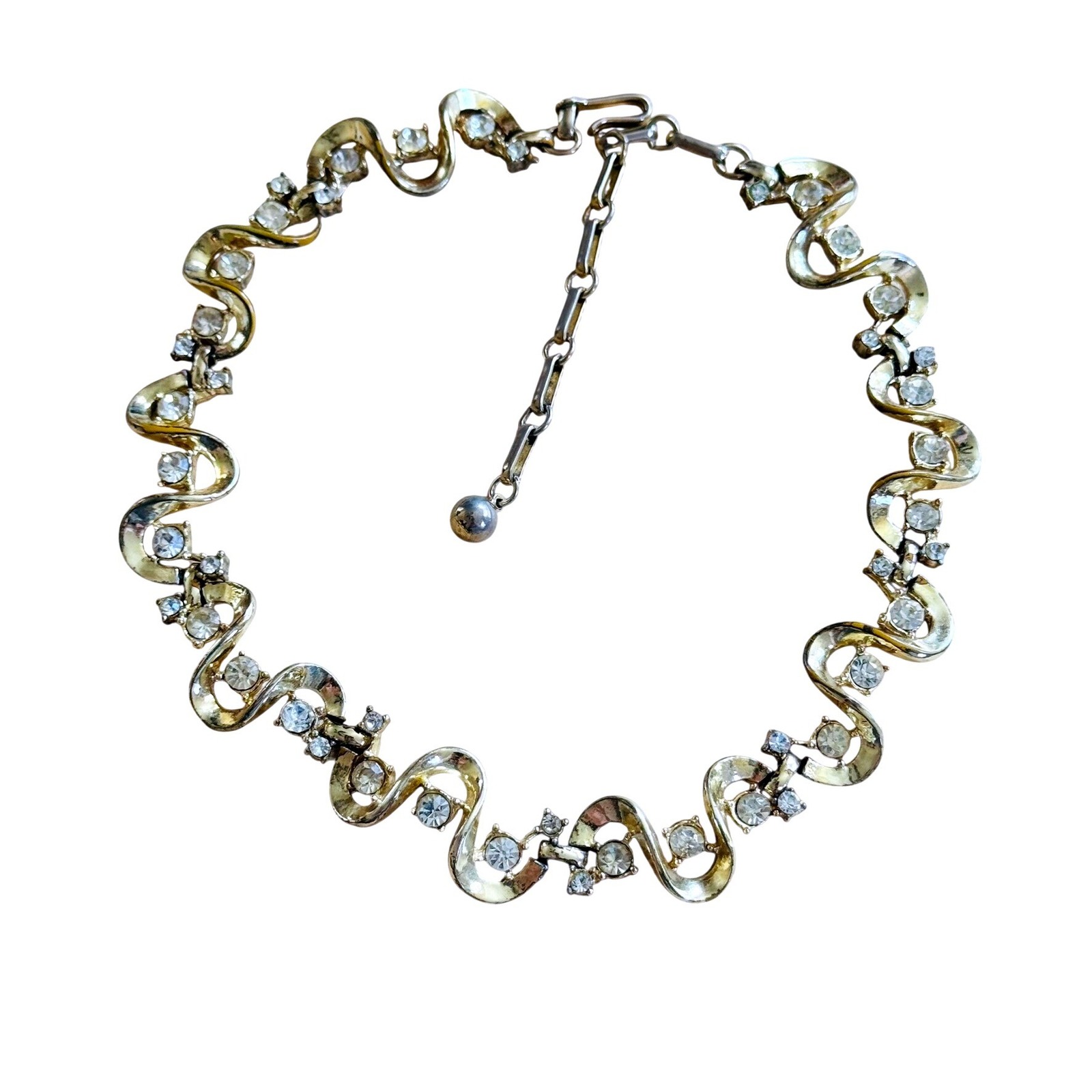 Ribbon Regal Necklace Vtg Coro Crystal Rhinestone Gold Choker Prom 50s Bridal 28$